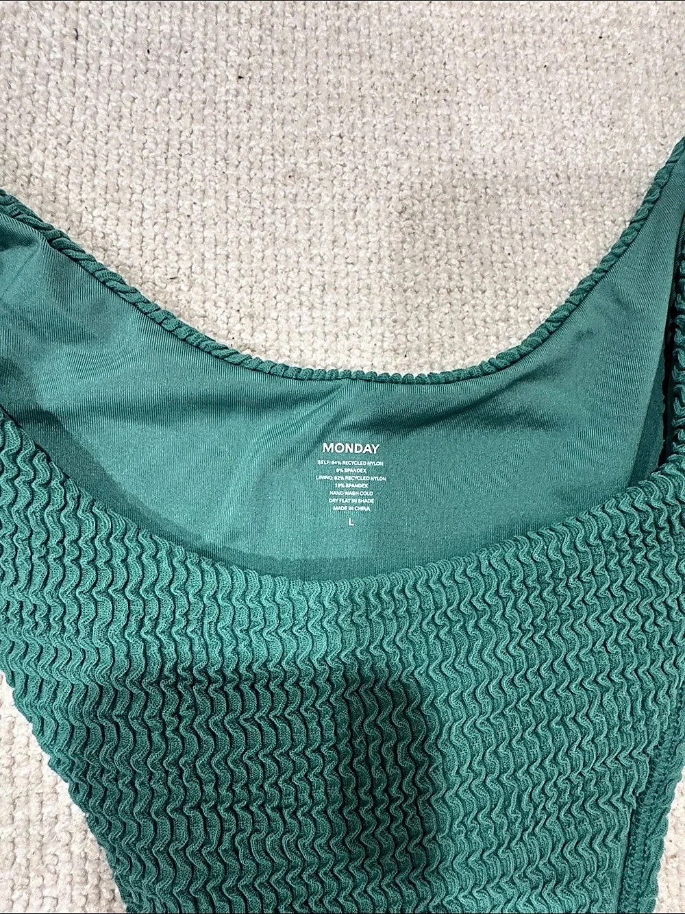 Monday Swimwear Byron Bottom Textured One-Piece in Green Large NWT